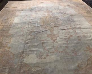 Antique Turkish Oushak Rug. Measures 13' x 16' 2". Photo 2 of 3.