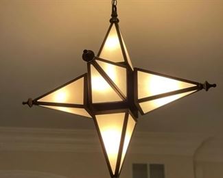 Mission-Style 6-Point Star Chandelier. Measures approximately 33" H x 30" W.