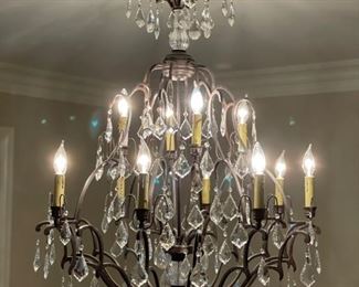 Crystal & Metal Chandelier. Measures approximately 46" H x 31" W. Photo 1 of 2.