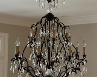 Crystal & Metal Chandelier. Measures approximately 46" H x 31" W. Photo 2 of 2.