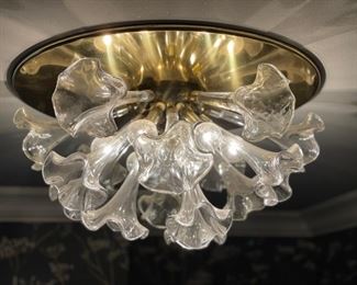 Art-Deco Flush-Mount chandelier. Measures approximately 21" W x 12" H.