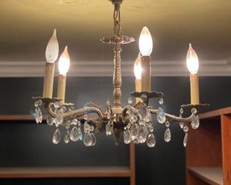 Crystal 5-Arm Chandelier. Measures approximately 21" W x 18" H.