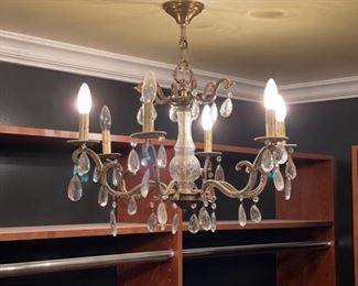 Crystal 6-Arm Chandelier. Measures approximately 21" W x 18" H.