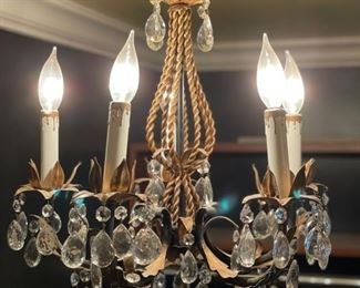 Crystal 5-Arm Chandelier. Measures approximately 21" W x 18" H.