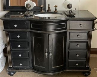 Ebony Italian Marble-Top Vanity with Brass Hardware. Measures 4' W x 25" D x 3' H. Sink: 13" x 16". Photo 1 of 2.