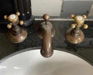 Ebony Italian Marble-Top Vanity with Brass Hardware. Measures 4' W x 25" D x 3' H. Sink: 13" x 16". Photo 2 of 2.