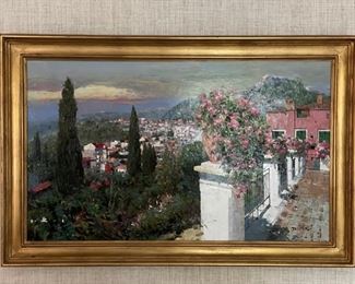 Amalfi Coast Oil painting signed by artist, Jasper. Measures 46" x 30". Photo 1 of 2.