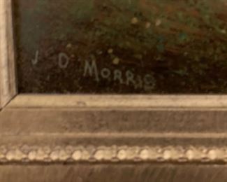 "Cows in Landscape with Figures" J.D. Morris. Oil on canvas. Measures 20" x 29 1/2". Photo 3 of 3.