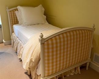 Country Swedish Twin-Size Gustavian Bed. Measures 41" W. Headboard measures 45" H; Footboard 37" H. Two available. Photo 1 of 3.