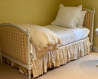 Country Swedish Twin-Size Gustavian Bed. Measures 41" W. Headboard measures 45" H; Footboard 37" H. Two available. Photo 2 of 3.