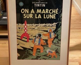 Framed Les Aventures De TinTin "On A Marche Sur La Lune" poster.