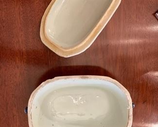 Antique mini Flow Blue Covered Oval Bowl. Measures 7" x 5". Photo 2 of 2.