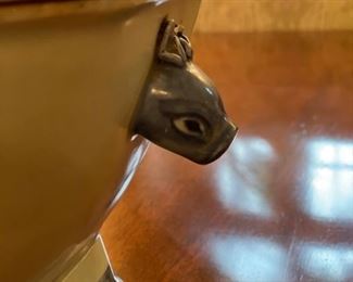 Antique Flow Blue Covered Dish. Measures 12" W x 9" D x 8" H. Photo 3 of 5.