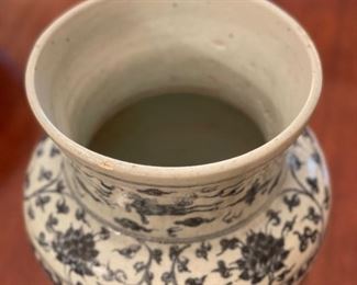 Antique Porcelain Asian Vase. Measures 11"H x 10"D. Opening is 8". Photo 2 of 2.