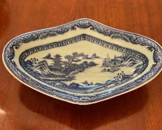 Antique Flow Blue Footed Oval Bowl. Measures 9" x 9". Photo 2 of 2.