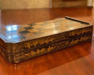 Antique Lacquered Chess/Backgammon Board. Photo 1 of 4.