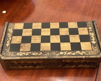 Antique Lacquered Chess/Backgammon Board. Photo 2 of 4.
