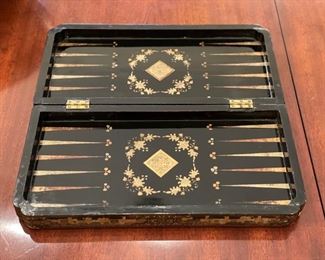 Antique Lacquered Chess/Backgammon Board. Photo 3 of 4.