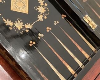Antique Lacquered Chess/Backgammon Board. Photo 4 of 4.