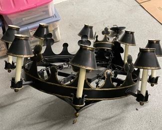 Niermann Weeks Gothic Tole 8-Arm Ebony Metal Chandelier with Gold-Leaf Trim. Measures approximately 42"H x 36"D. Photo 1 of 3.