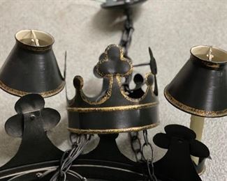 Niermann Weeks Gothic Tole 8-Arm Ebony Metal Chandelier with Gold-Leaf Trim. Measures approximately 42"H x 36"D. Photo 3 of 3.