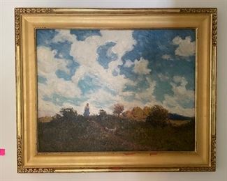 Girl with Her Dog. Emil Biorn (1864 - 1934). Oil on Canvas. Canvas measures 36" W x 28"H. Circa 1920. Photo 1 of 4.