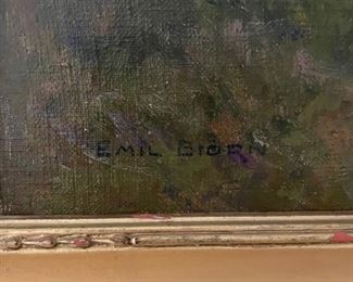 Girl with Her Dog. Emil Biorn (1864 - 1934). Oil on Canvas. Canvas measures 36" W x 28"H. Circa 1920. Photo 3 of 4.