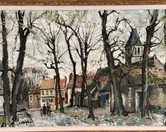 "La Ferme Blanche," Constantin Kluge (1912 - 2003). Oil on canvas. Measures 36" x 24". Circa 1965. Photo 2 of 4.