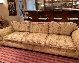 Al Vivo 3-Seat Sofa Upholstered in Lee Jofa Fabric with Hinson Garett red leather trim. Measures 108" W x 40" D. Photo 3 of 4.