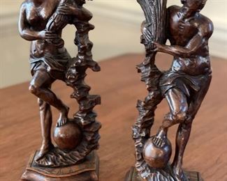 Pair of 18th Century Italian Carved Wood Figurines. Circa 1760.