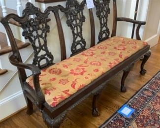 Vintage ball & claw mahogany bench.  $750