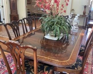 Henkel Harris banded mahogany dining table w/2 leaves.         $1,500