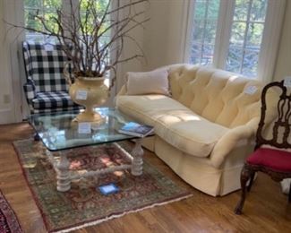 Yellow tufted down filled sofa.  $750