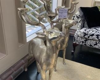 Pair large nickel plated brass Reindeer candelabra     $750 pair