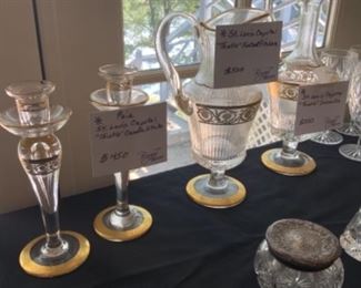 Antique St. Louis Glass “Thistle” Pattern:                                    Claret.  $500.                                                                                               Pitcher.   $500.                                                                                            Pair Candle Sticks.  $450 pair