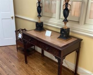 Antique English leather top writing/library table.    $650