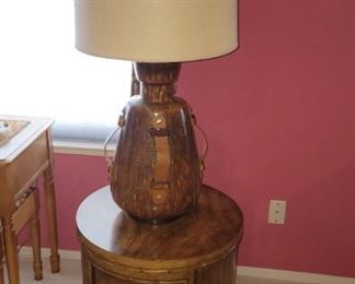 Side table beautiful clay and leather strapped lamps