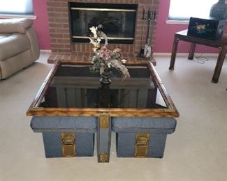 Zagaroli for Schafer coffee table with tucked in stools. Beautiful shape.