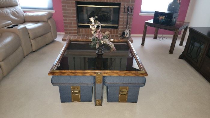 Zagaroli for Schafer coffee table with tucked in stools. Beautiful shape.