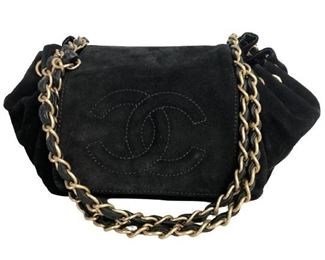 VTG CHANEL BLACK SUEDE ACCORDION FLAP BAG