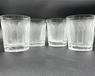 4 LALIQUE FRANCE "FEMMES" GLASS TUMBLERS 4"