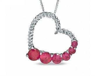RUBY ROPE HEART STERLING SILVER PENDANT