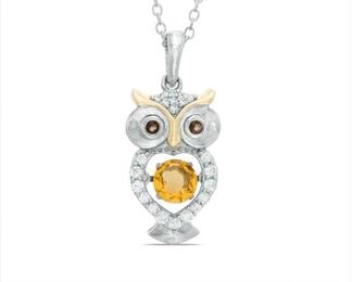 STERLING SILVER SAPPHIRE CITRINE OWL PENDANT