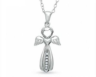 DIAMOND ACCENT STERLING SILVER MINI ANGEL PENDANT