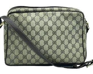 VTG GUCCI BEIGE MONOGRAM CANVAS MESSENGER BAG