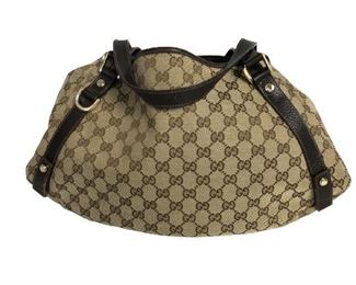 VTG GUCCI BEIGE MONOGRAM CANVAS ABBEY HOBO BAG