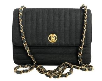 VTG CHANEL BLACK JERSEY VERTICAL QUILT HANDBAG