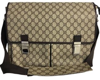 VTG GUCCI BEIGE COATED CANVAS MESSENGER BAG