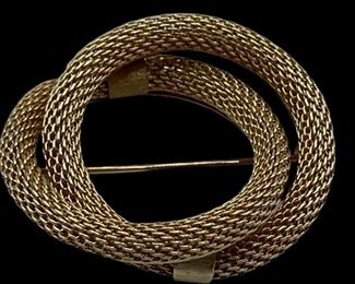 TIFFANY & CO 14K GOLD INTERTWINED CIRCLE BROOCH