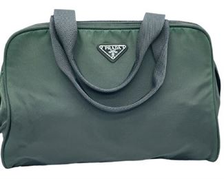 VTG PRADA KHAKI NYLON CANVAS SQUARE TOTEBAG